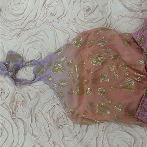 Loveshack fancy top and skirt Pink and Purple Halter Dress with Gold Accents